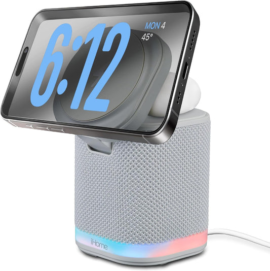 Bluetooth Speaker with Wireless Charger, Charging Station with Color Changing Night Light - Gray (Ipbt50G)