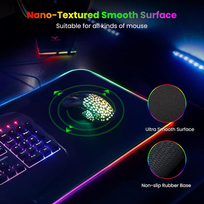 Extra Large RGB Gaming Mouse Pad - 14 Lighting Modes, Extended Soft LED Surface, Anti-Slip Rubber Base, Ideal for Computer Keyboard and Mouse (31.5 x 12 Inches)