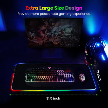 Extra Large RGB Gaming Mouse Pad - 14 Lighting Modes, Extended Soft LED Surface, Anti-Slip Rubber Base, Ideal for Computer Keyboard and Mouse (31.5 x 12 Inches)